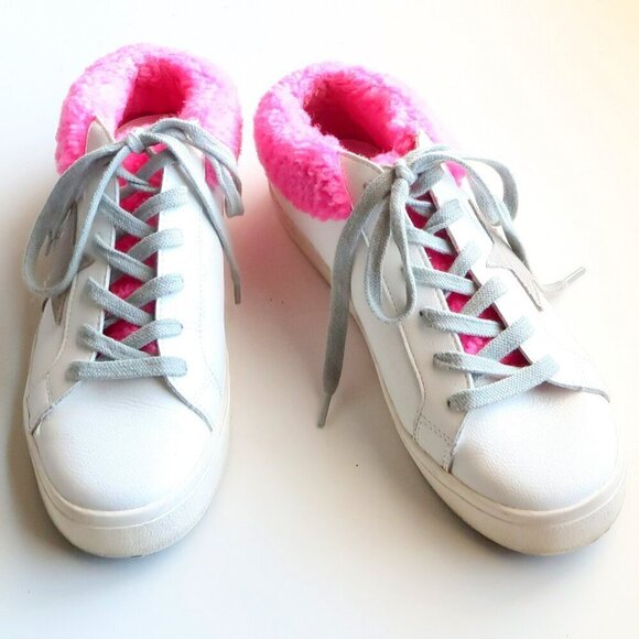 Steve Madden Polaris White Leather & Pink Sherpa Lace-up Star Sneakers Shoes 8 - Picture 13 of 16